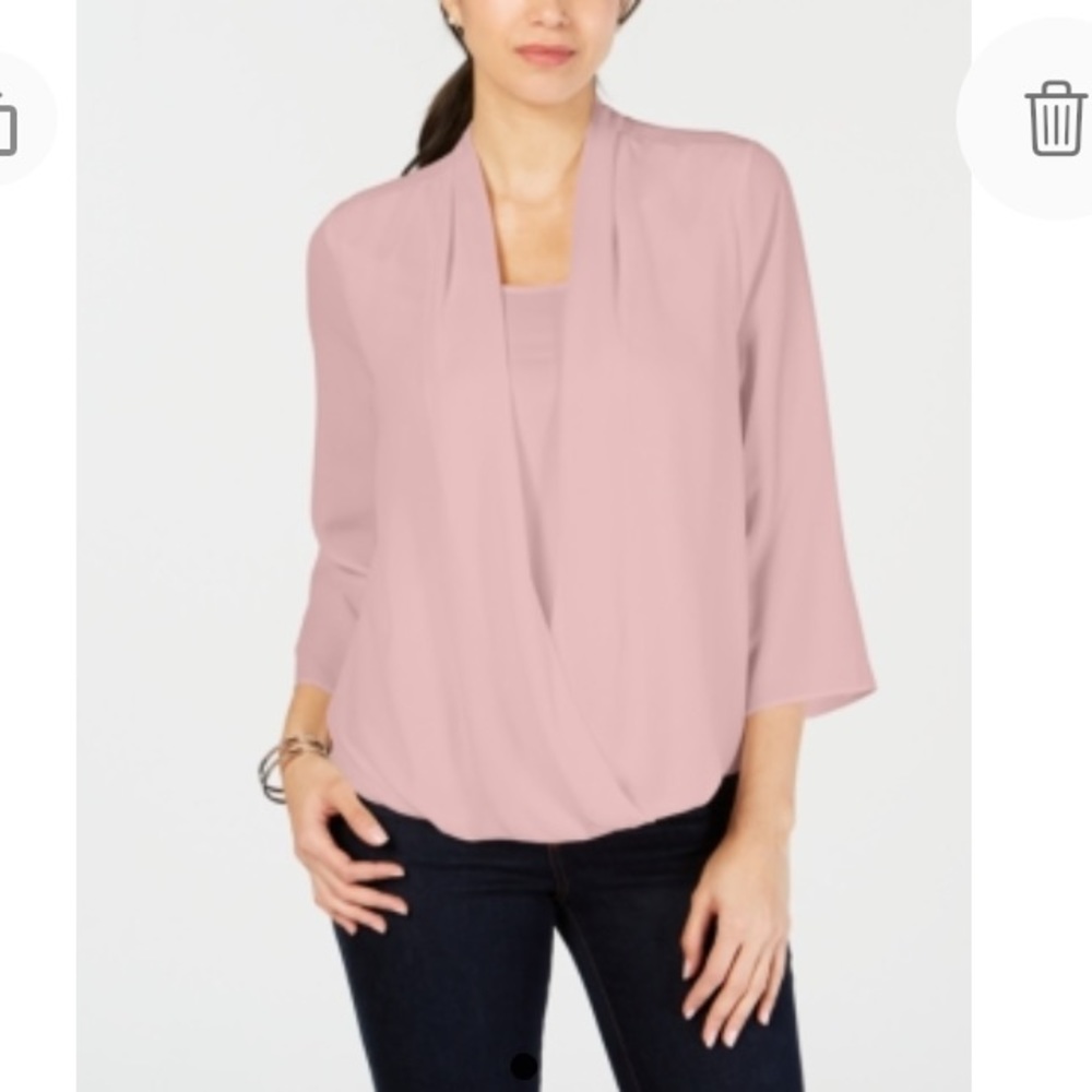 NEW Charter Club Surplice Blouse Top, Size Small Petite, Pink